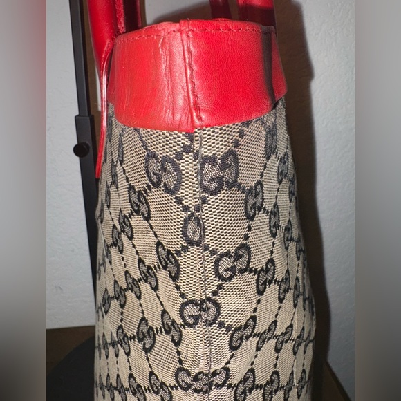 Gucci Red and Brown Monogram Tote Bag - Picture 4 of 16